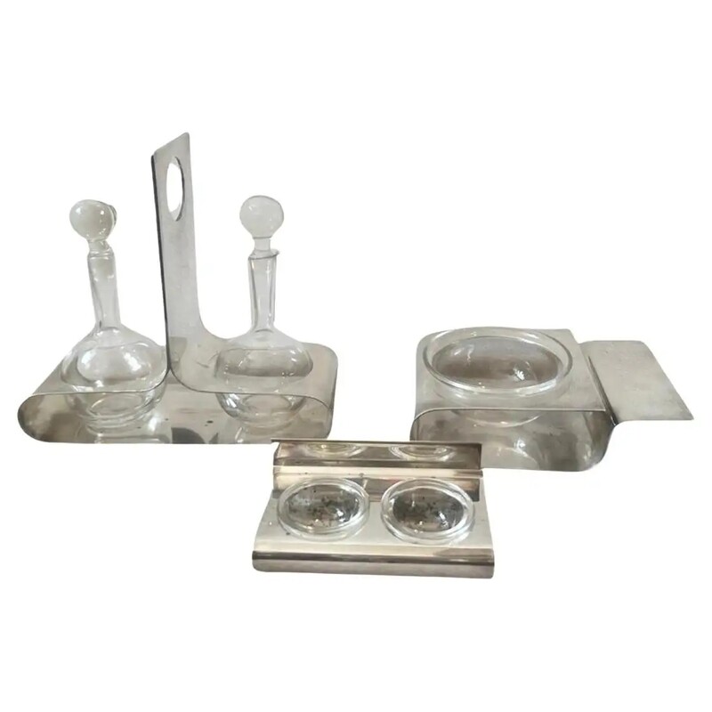 Three 1980s Modernist Silver Plated and Glass Serving Pieces by Lino Sabattini