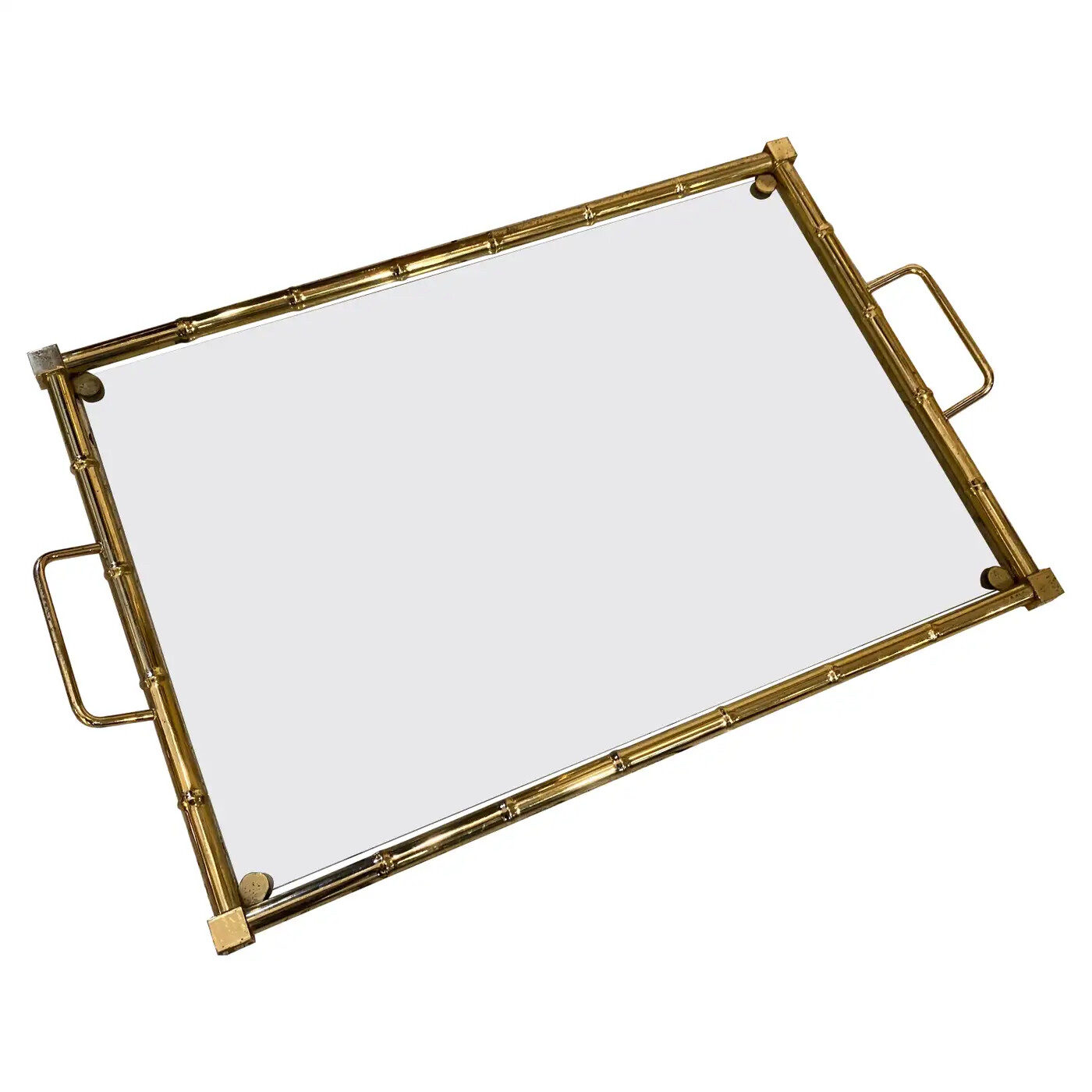 1970s Mid-Century Modern Brass and Glass Rectangular Italian Serving Tray