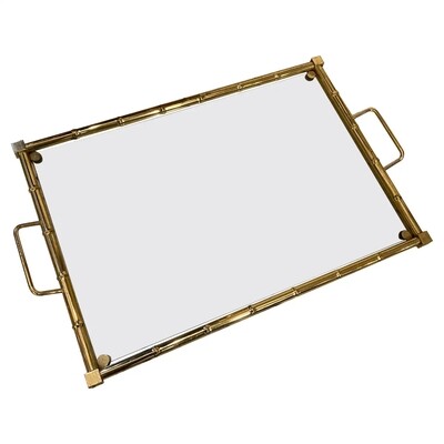 1970s Mid-Century Modern Brass and Glass Rectangular Italian Serving Tray