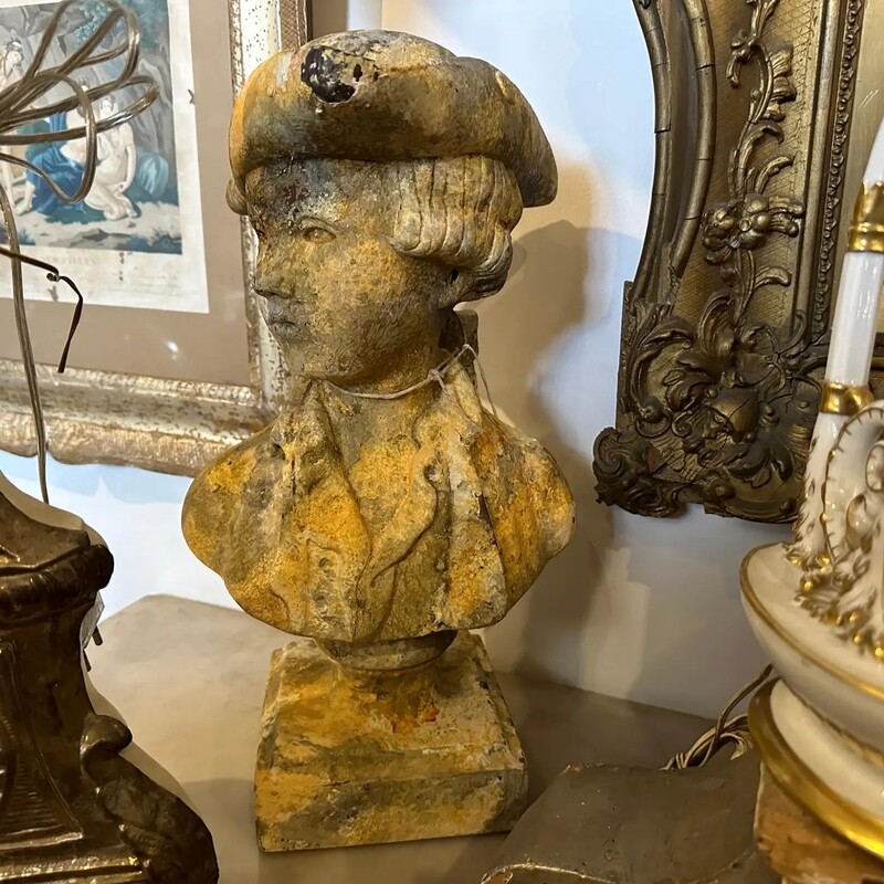 A 1900s Art Nouveau Patinated Wood Italian Bust of a Young Boy