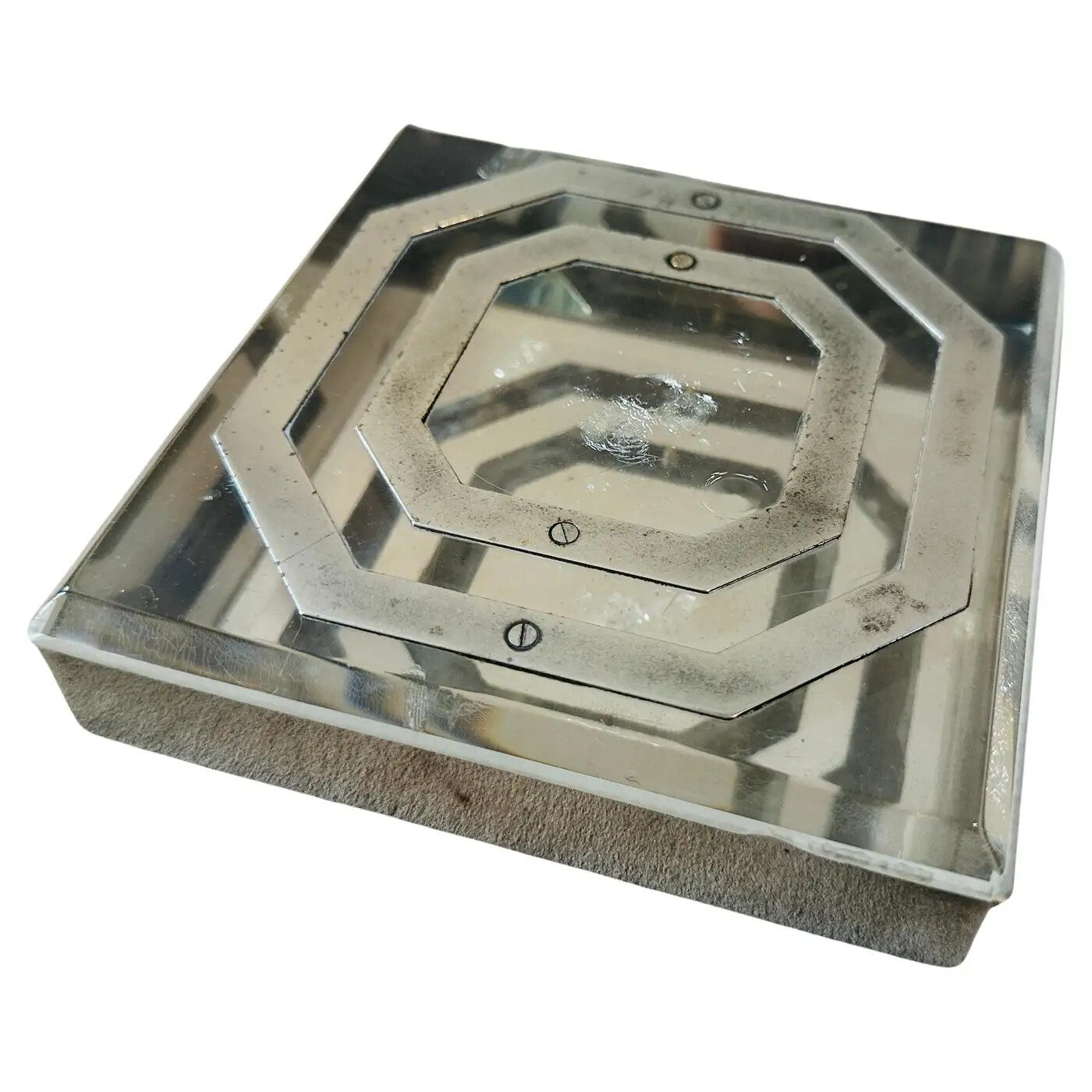 1980s Modern Clear Plexiglass and Silver Plate Italian Design Square Box