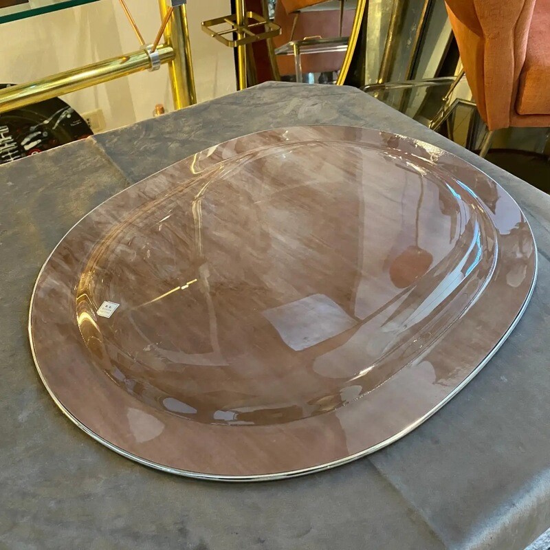 1980s Modernist Lucite and Silver Plated Oval Tray by B & B Genova