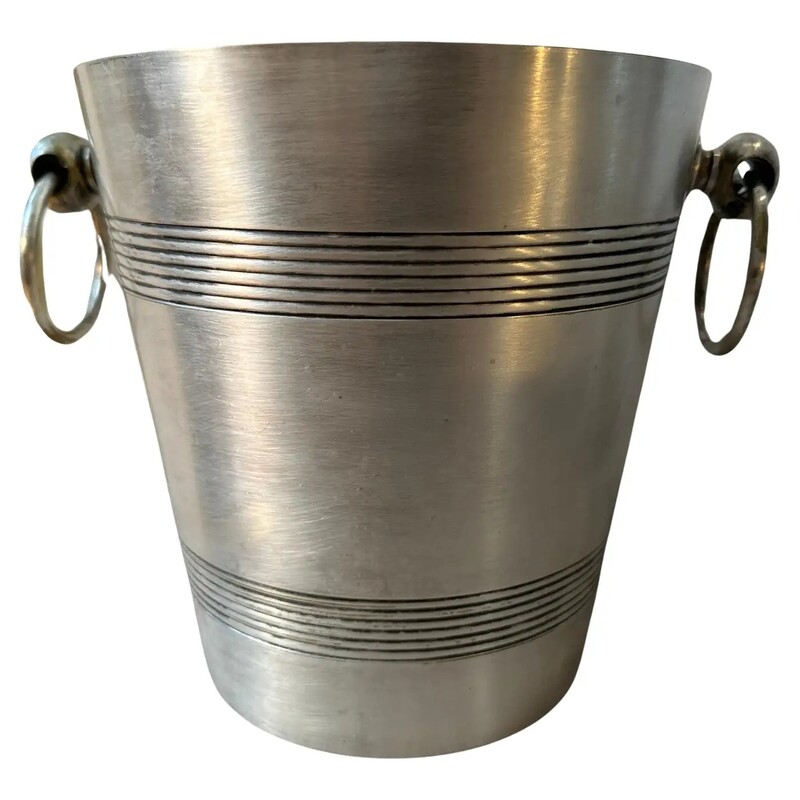 1930s Art Deco Aluminum French Wine Cooler and Two Ice Bucket by Reneka