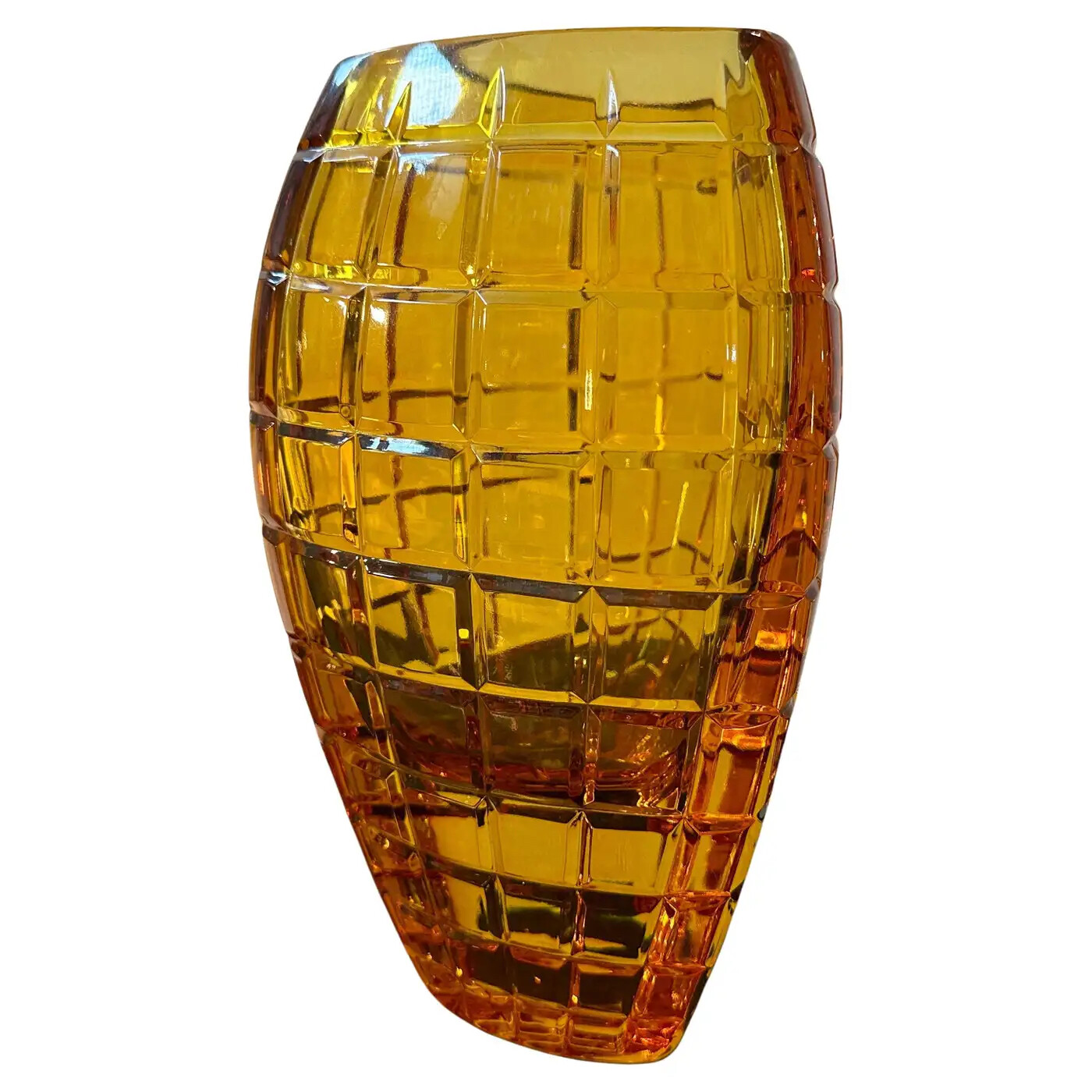 1960s modernist Belgian amber glass vase by Val Saint Lambert