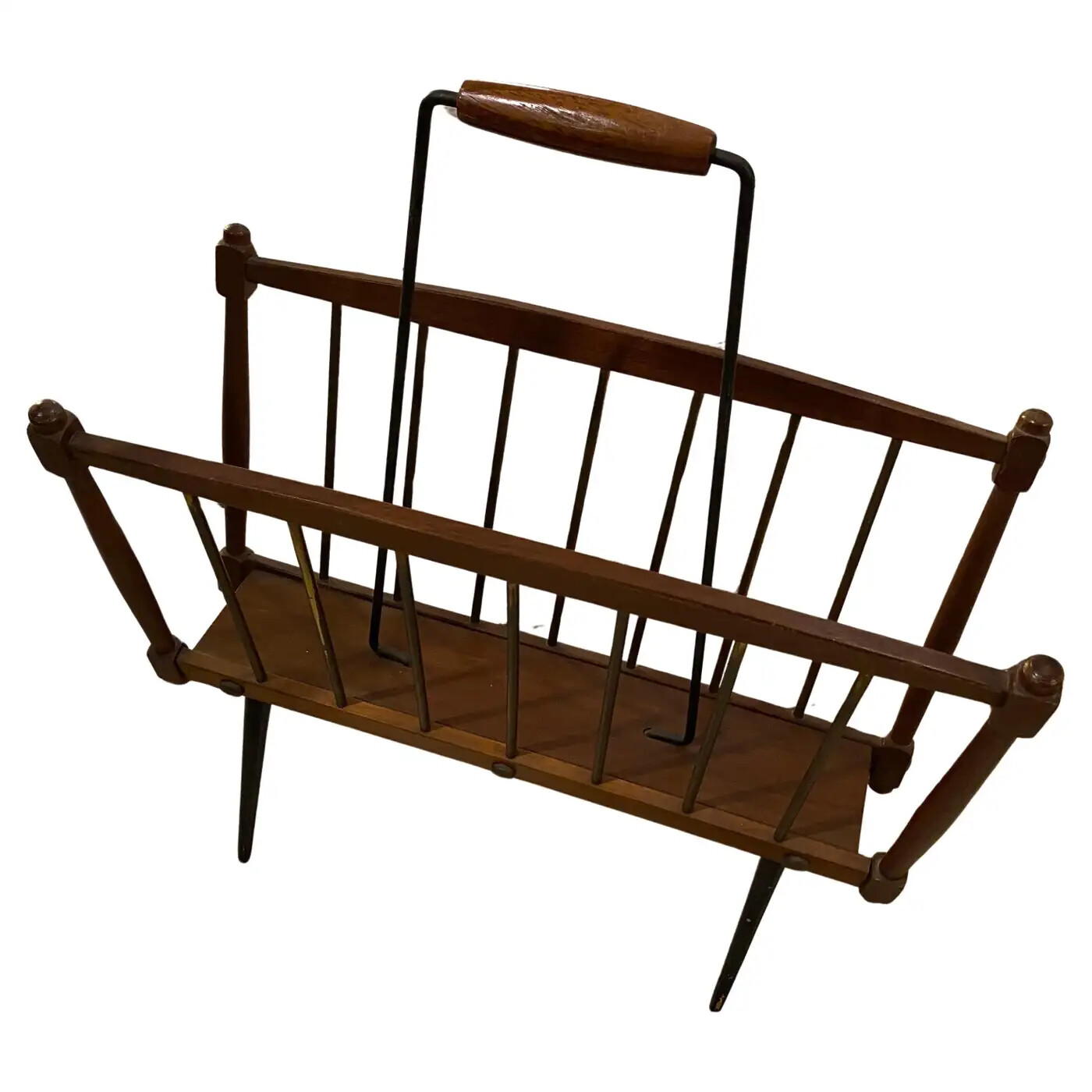 1960s Mid-Century Modern Teak and Black Painted Iron Italian Magazine Stand
