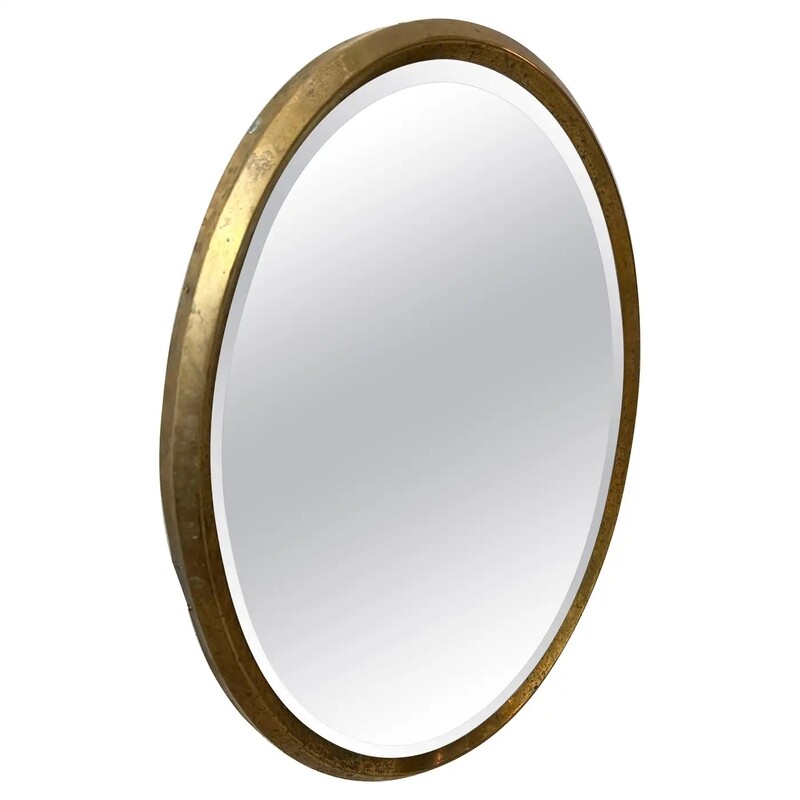 1960s Gio Ponti Style Mid-Century Modern Brass Italian Oval Wall Mirror