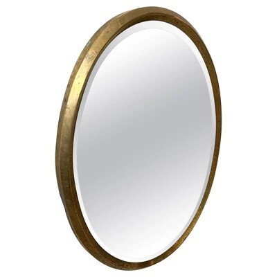 1960s Gio Ponti Style Mid-Century Modern Brass Italian Oval Wall Mirror