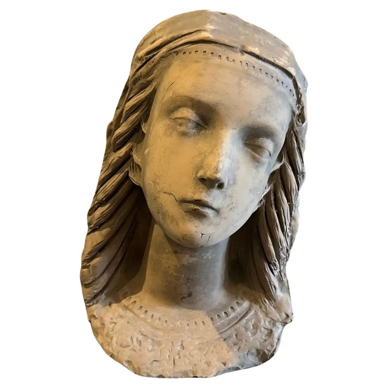 1900s Art Nouveau Sicilian Terracotta Head of a Young Woman