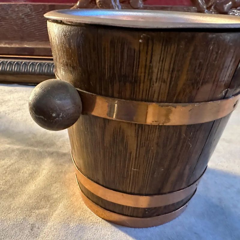 1950s Mid-Century Modern Oak and Copper French Ice Bucket