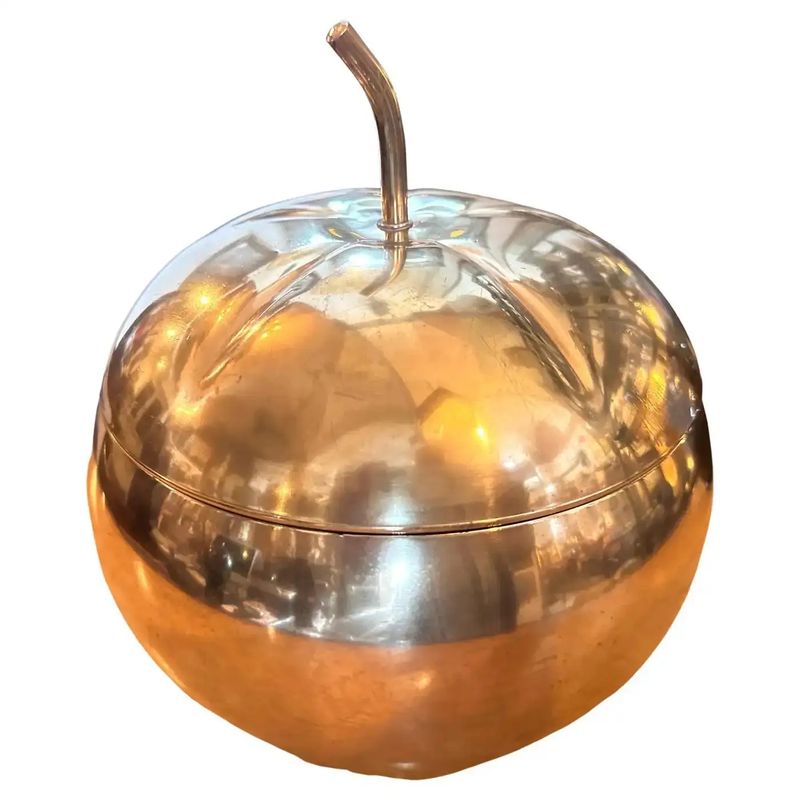 A 1970s Mid-Century Modern Brass Pumpkin Italian Ice Bucket