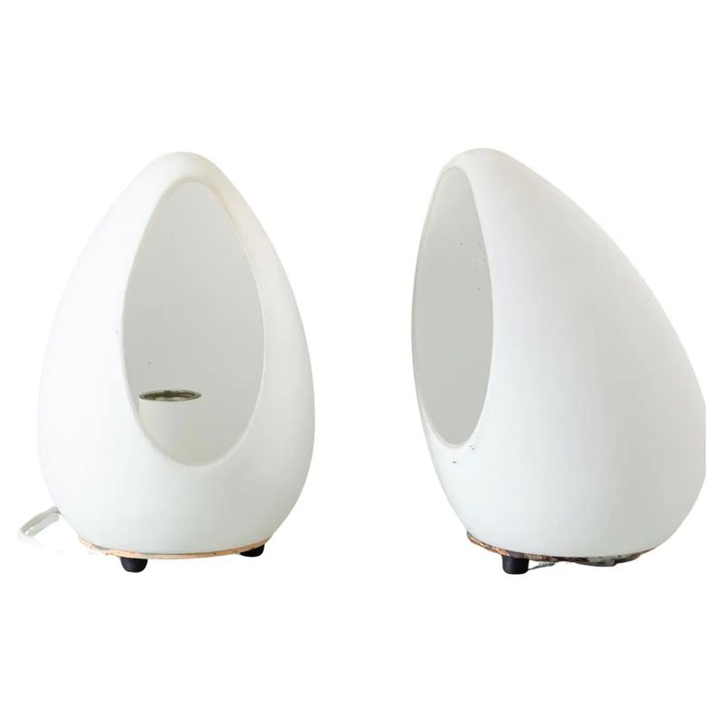 Two 1990s Modernist Opaline White Glass Italian Egg Bed Lamps by Lumen Center