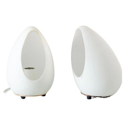 Two 1990s Modernist Opaline White Glass Italian Egg Bed Lamps by Lumen Center