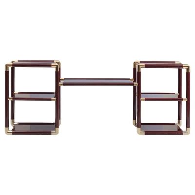 1970s Tommaso Barbi Style Brass and Burgundy Lacquered Wood Huge Italian Console