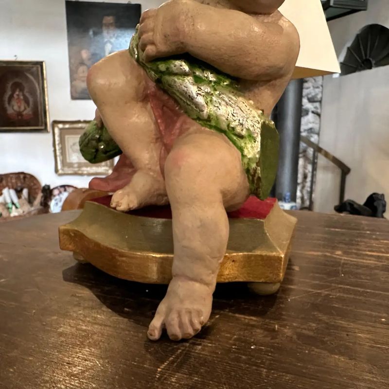 Early 18th Century Hand-Carved Polychrome Wood Baroque Italian Cherub