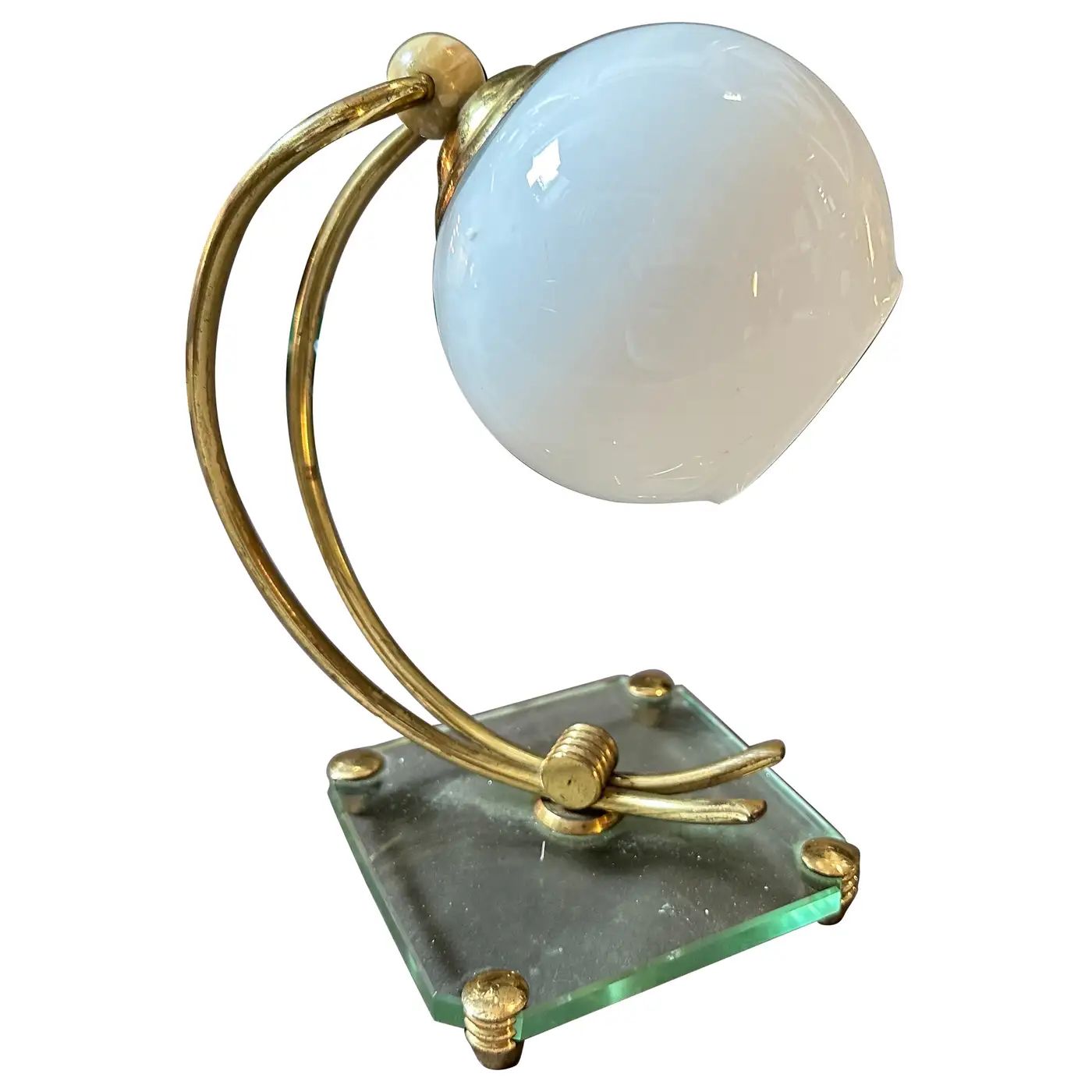 1950s Fontana Arte Style Mid-Century Modern Brass and Glass Italian Table Lamp