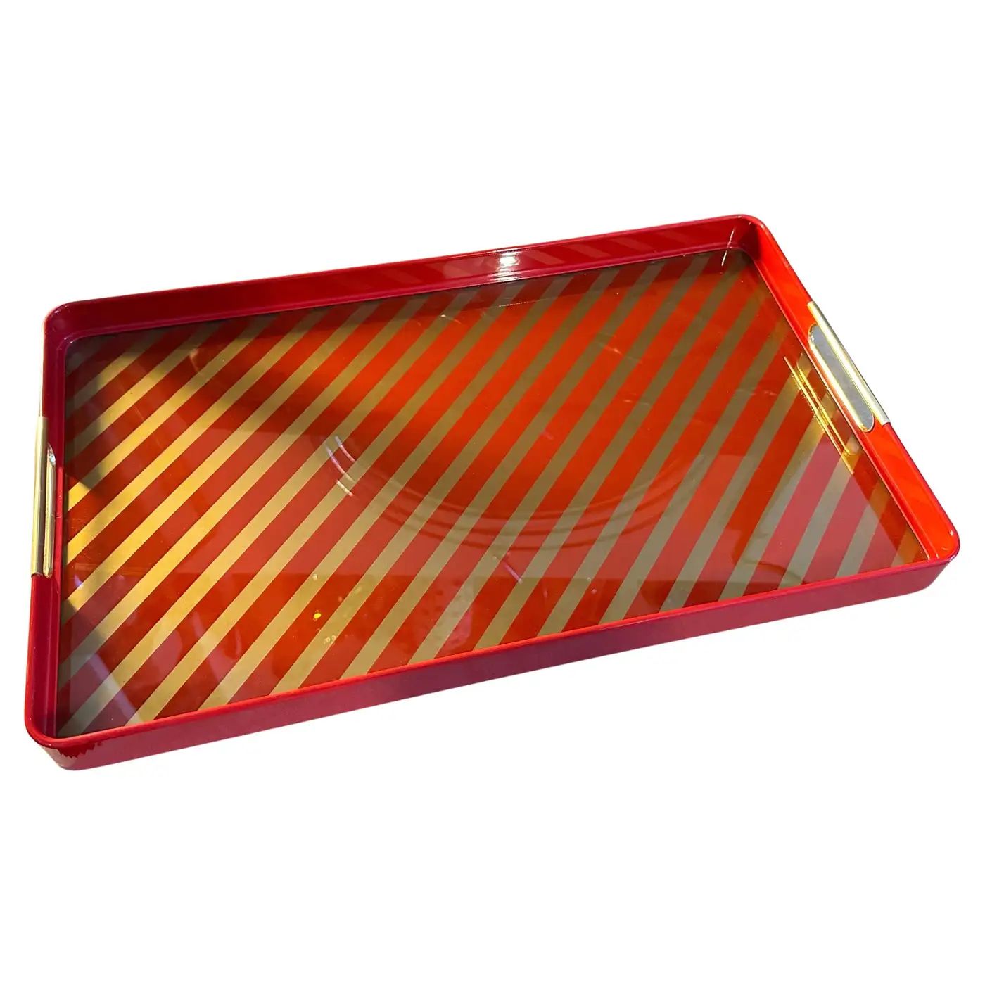 1960s Mid-Century Modern Red and Gold Painted Metal Rectangular Italian Tray