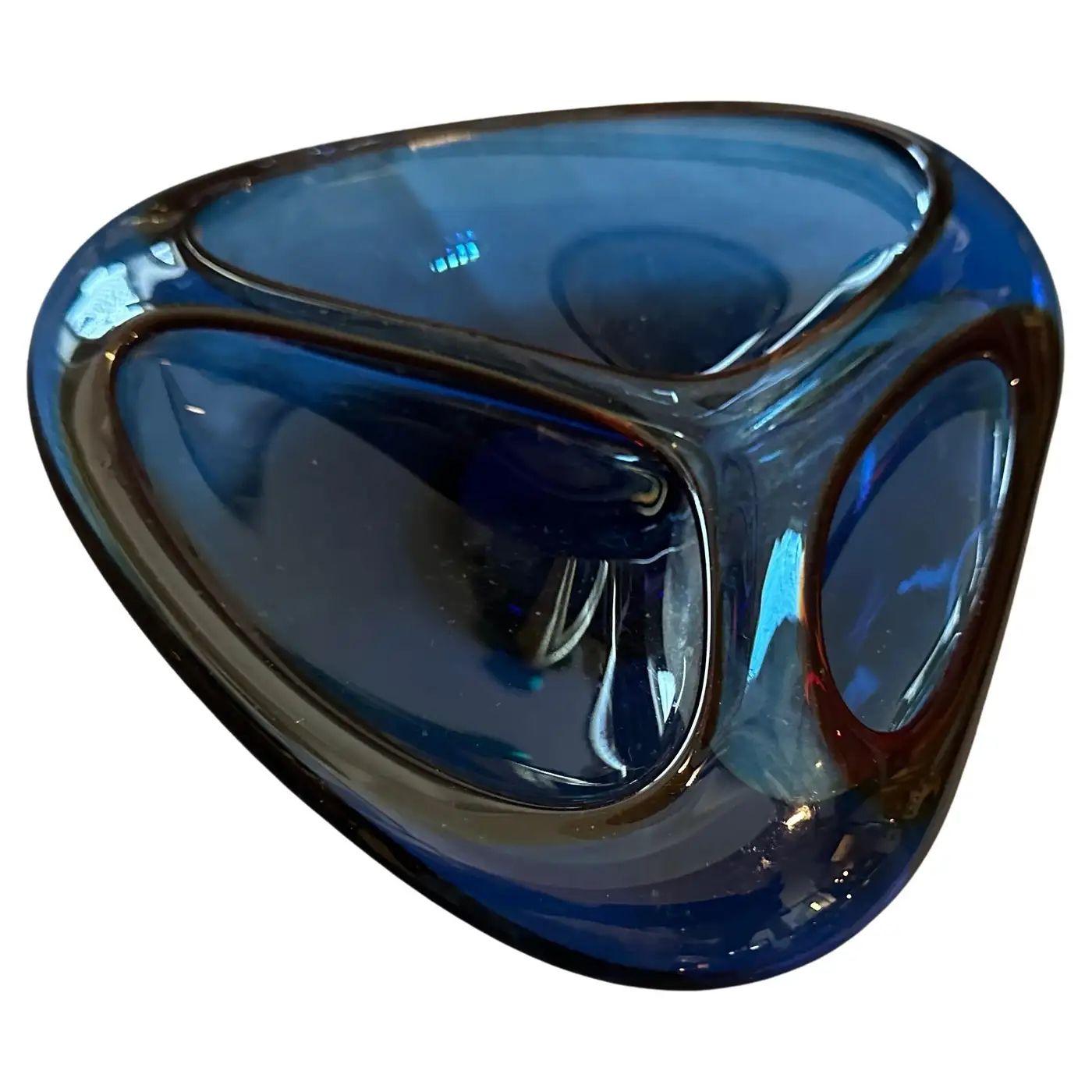 1980s Modernist Blue and Brown Murano Glass Triangular Ashtray