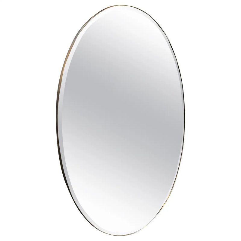 1960s Gio Ponti Style Mid-Century Modern Brass Oval Italian Wall Mirror