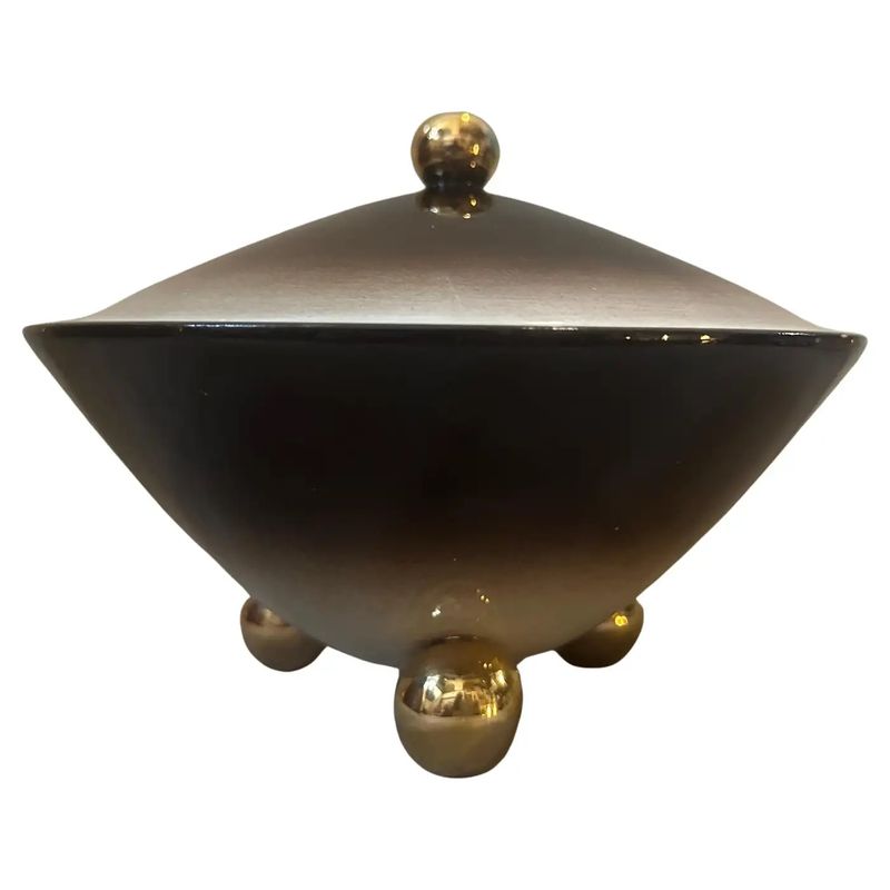 1930s Art Deco Gold, Brown and Yellow Ceramic Luxury Box by Galvani