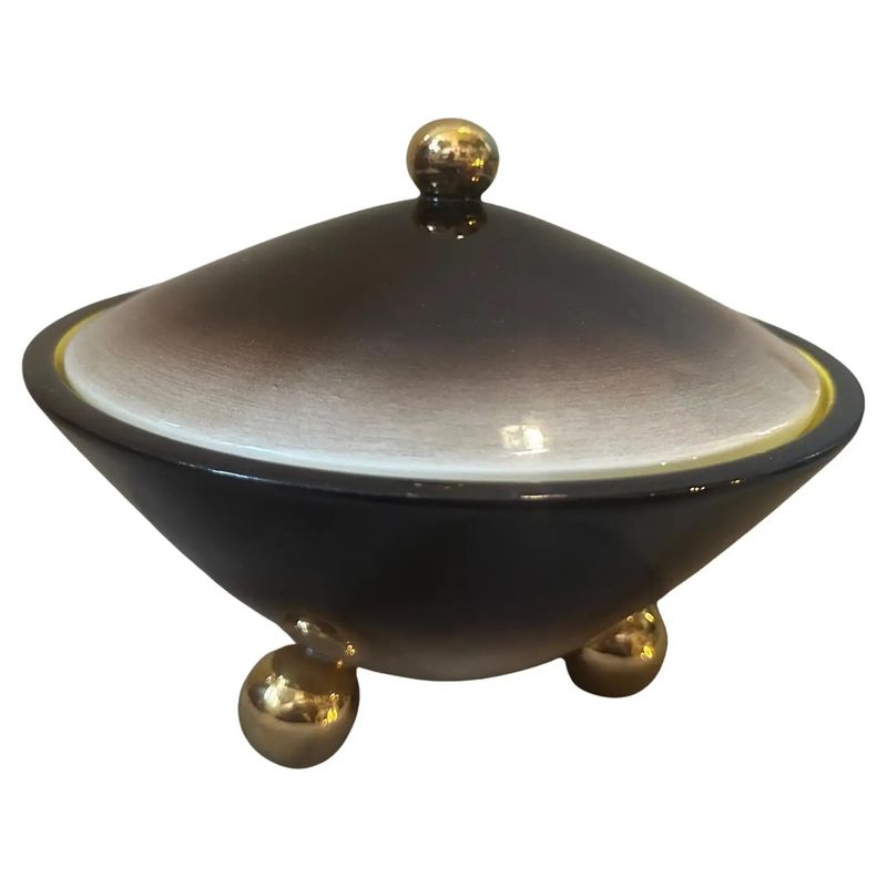 1930s Art Deco Gold, Brown and Yellow Ceramic Luxury Box by Galvani