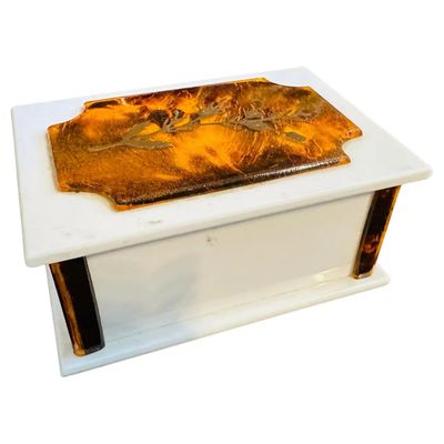 1970s Modern White and Fake Tortoise Shell Lucite Rectangular Italian Vanity Box
