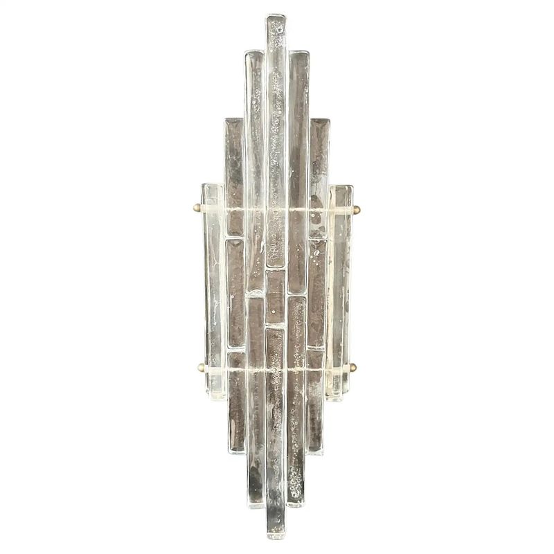 1970s Albano Poli Modernist Clear Stacked Glass Poliarte Linea Wall Sconces