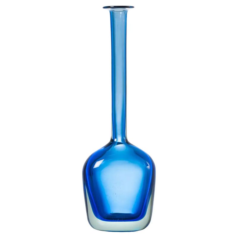 1970s Flavio Poli for Seguso Modern Blue Sommerso Murano Glass Mono Flower Vase