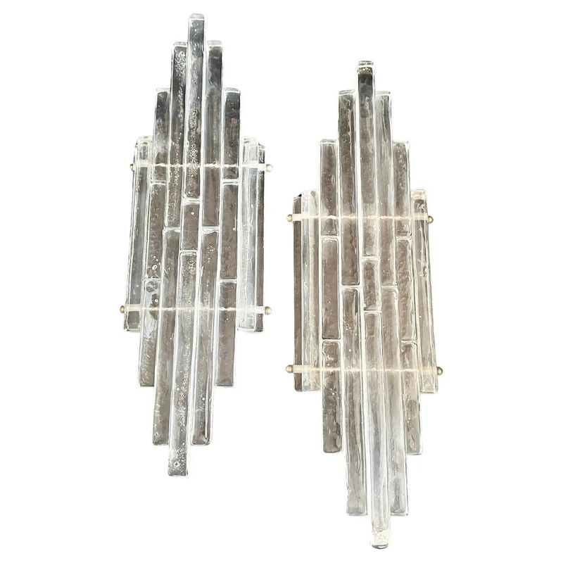 1970s Albano Poli Modernist Clear Stacked Glass Poliarte Linea Wall Sconces