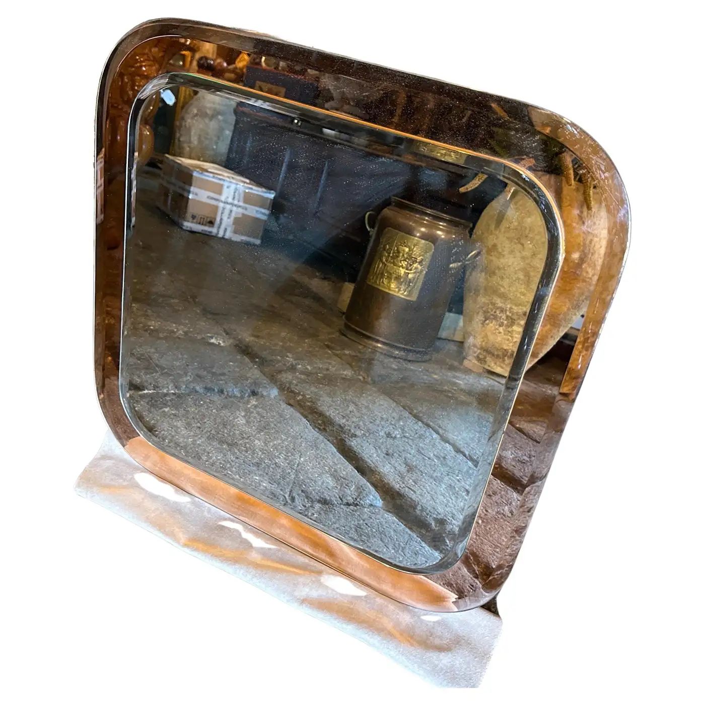 1970s Space Age Pink and Clear Glass Square Wall Mirror by Lupi Cristal Luxor