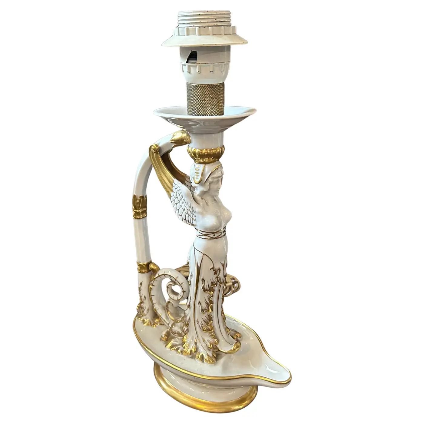 A 1900s Neoclassical White and Gold Capodimonte Porcelain Italian Table Lamp