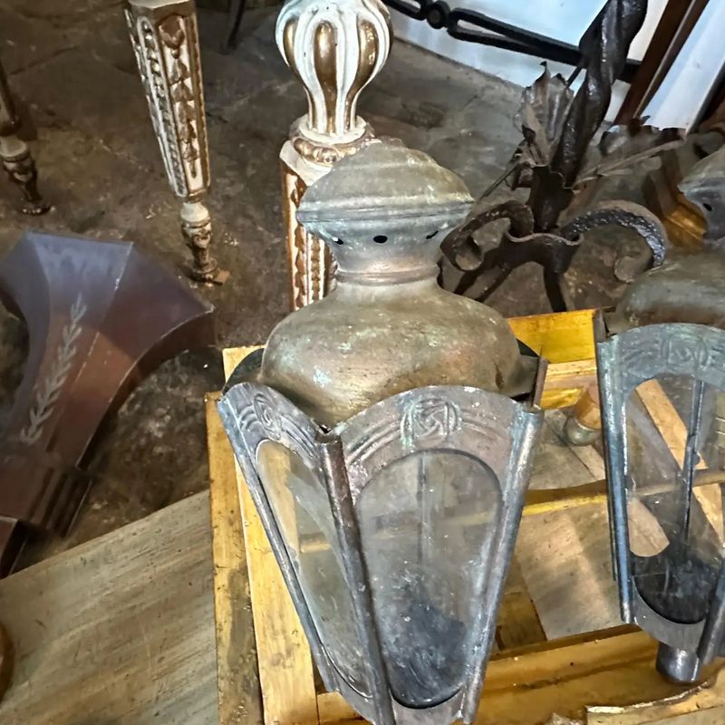 Two 1900s Art Nouveau Copper Italian Procession Candle Lamps