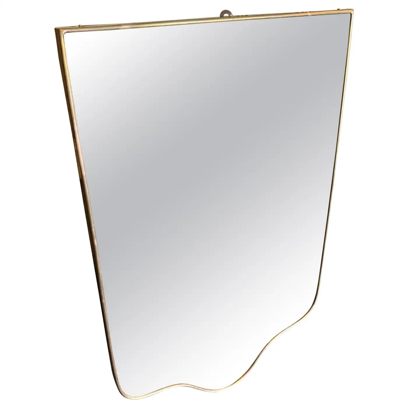 1950s Gio Ponti Style Mid-century Modern Brass Shield Italian Wall Mirror