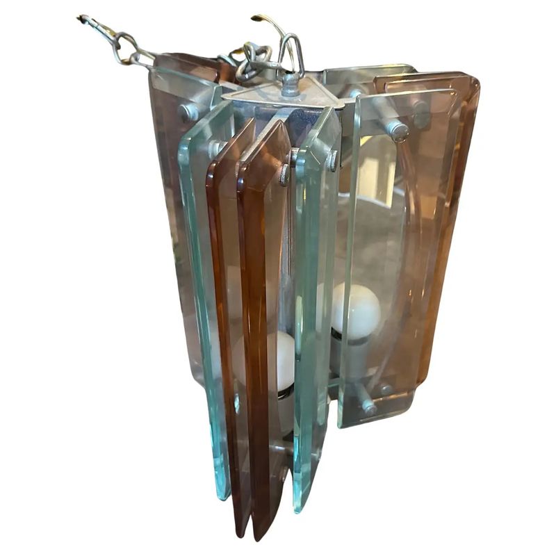 1970s Space Age Green and Pink Heavy Glass Italian Pendant by Lupi Cristal Luxor