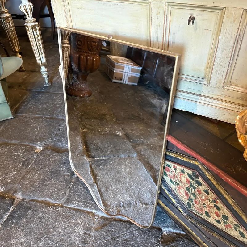 1950s Gio Ponti Style Mid-century Modern Brass Shield Italian Wall Mirror