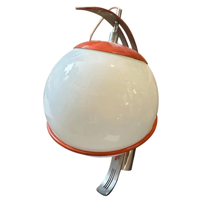 1970s Space Age Orange Metal and White Opaline Italian Wall Sconces