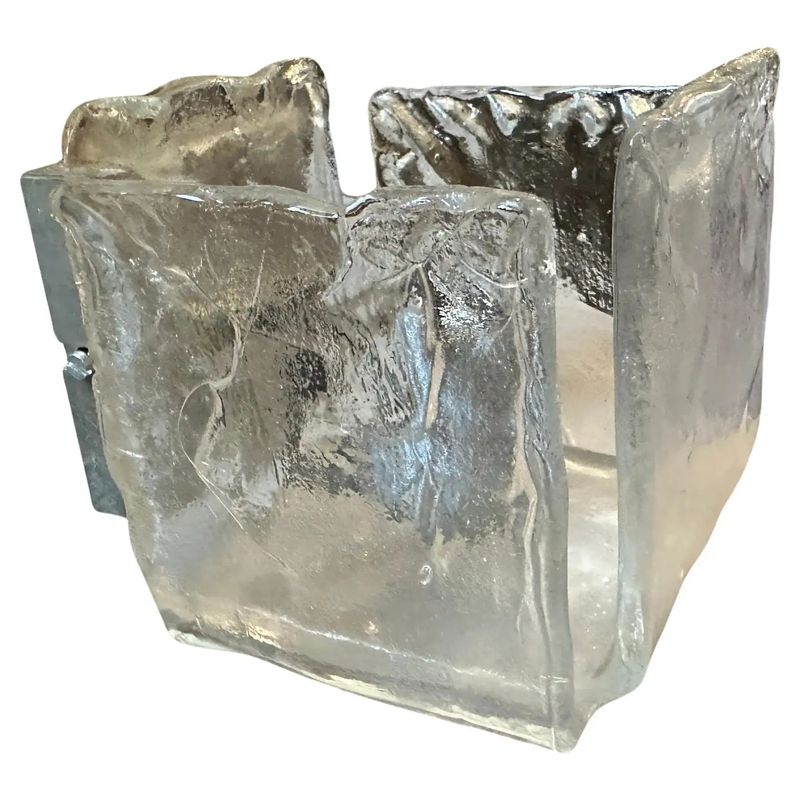 1970s Modernist Ice Murano Glass Square Wall Sconces by Toso
