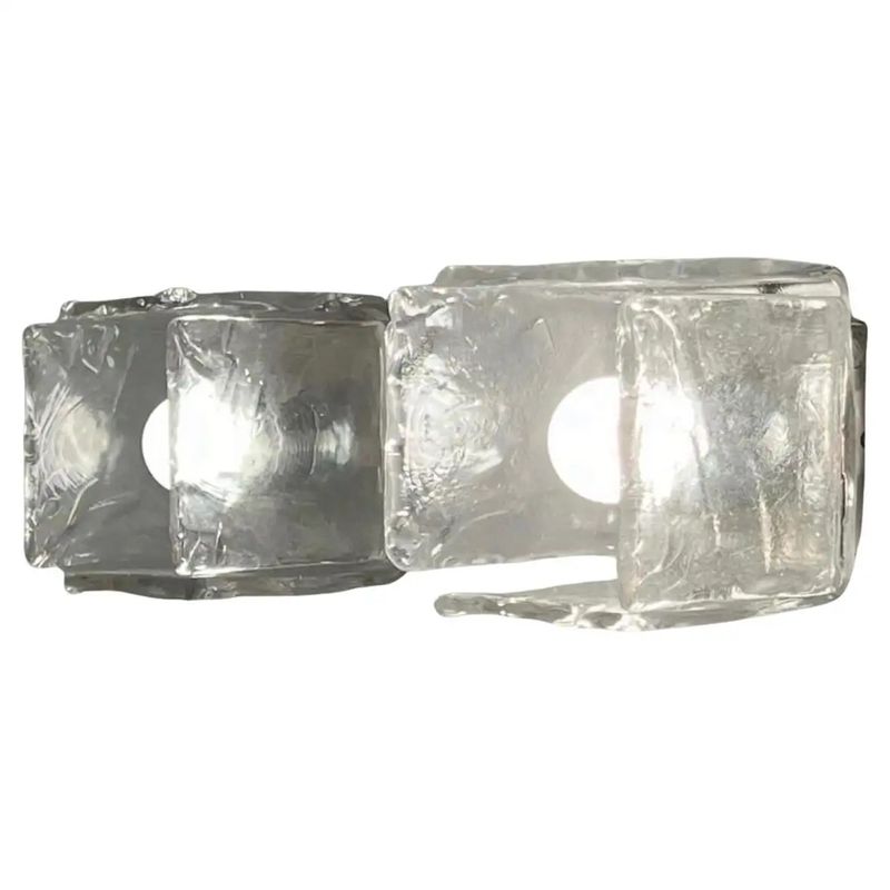 1970s Modernist Ice Murano Glass Square Wall Sconces by Toso