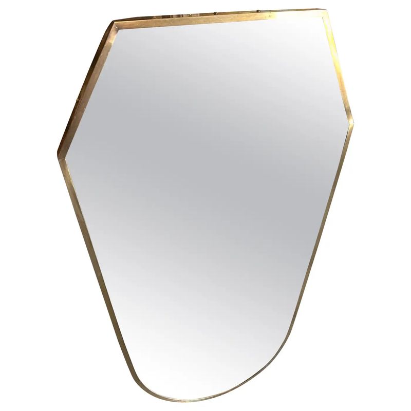 1950s Mid-Century Modern Giò Ponti Style Solid Brass Italian Shield Wall Mirror