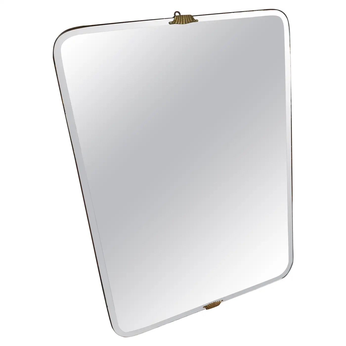 1940s Gio Ponti Style Art Deco Brass and Glass Italian Wall Mirror