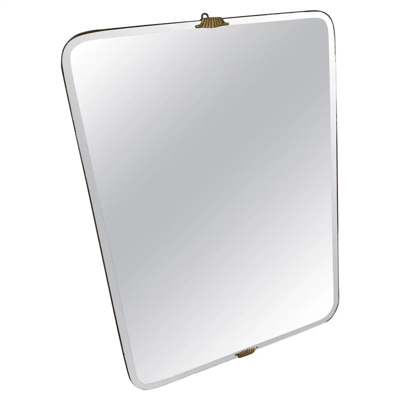 1940s Gio Ponti Style Art Deco Brass and Glass Italian Wall Mirror