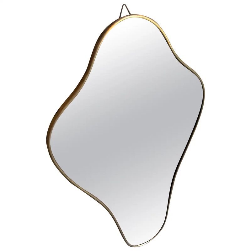 1950s Gio Ponti Style Mid-Century Modern Bras Well Shaped Wall Mirror