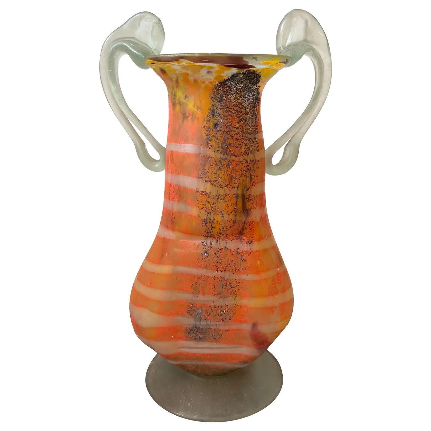 1980s Art Nouveau Style Murano Glass Amphora Vase