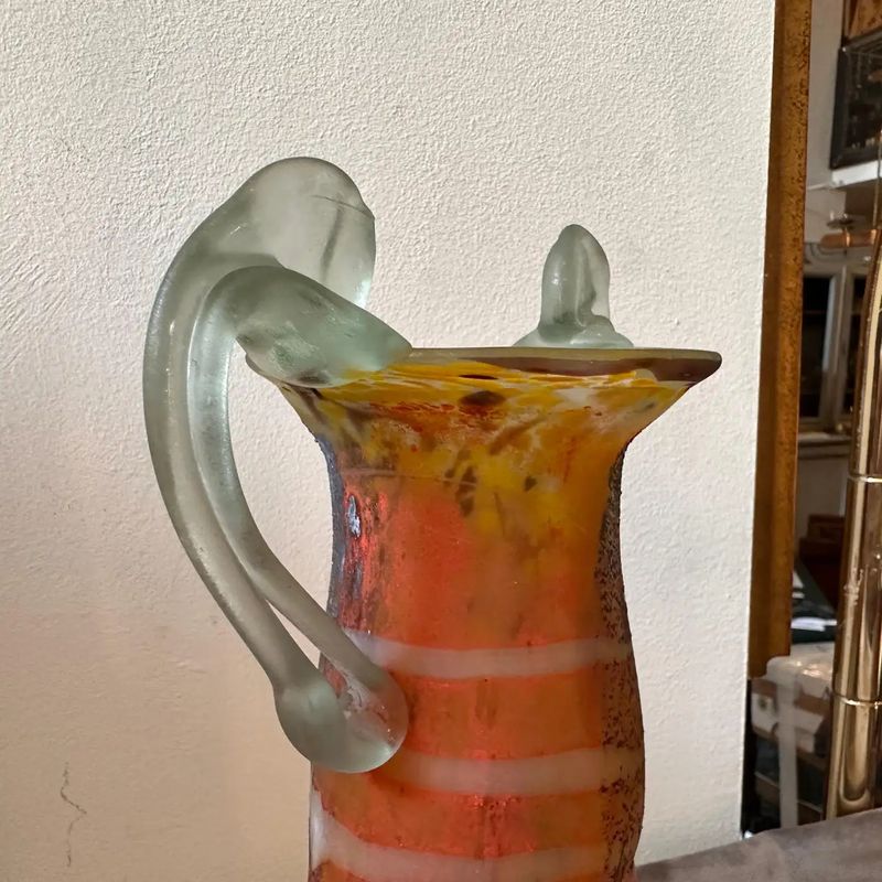 1980s Art Nouveau Style Murano Glass Amphora Vase