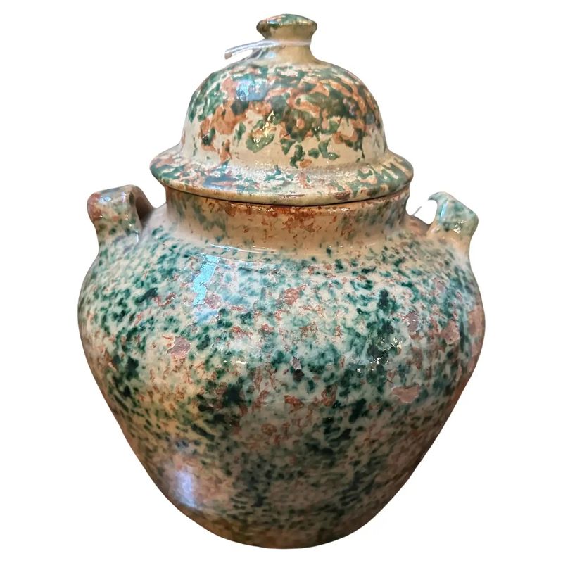 19th Century Old Hand-Painted Ceramic Sicilian Salt Container