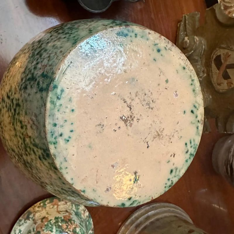 19th Century Old Hand-Painted Ceramic Sicilian Salt Container