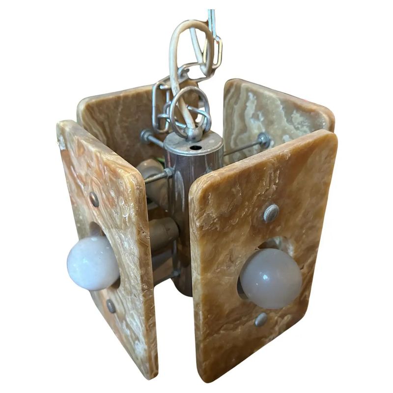 1970s Space Age Brown Onyx and Steel Italian Square Pendant