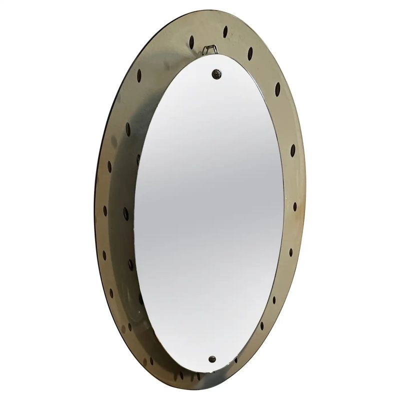 1960s Mid-Century Modern Smoked Glass Oval Wall Mirror by Cristal Art