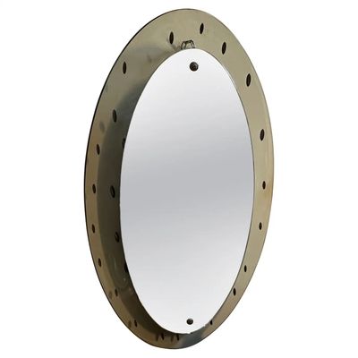 1960s Mid-Century Modern Smoked Glass Oval Wall Mirror by Cristal Art