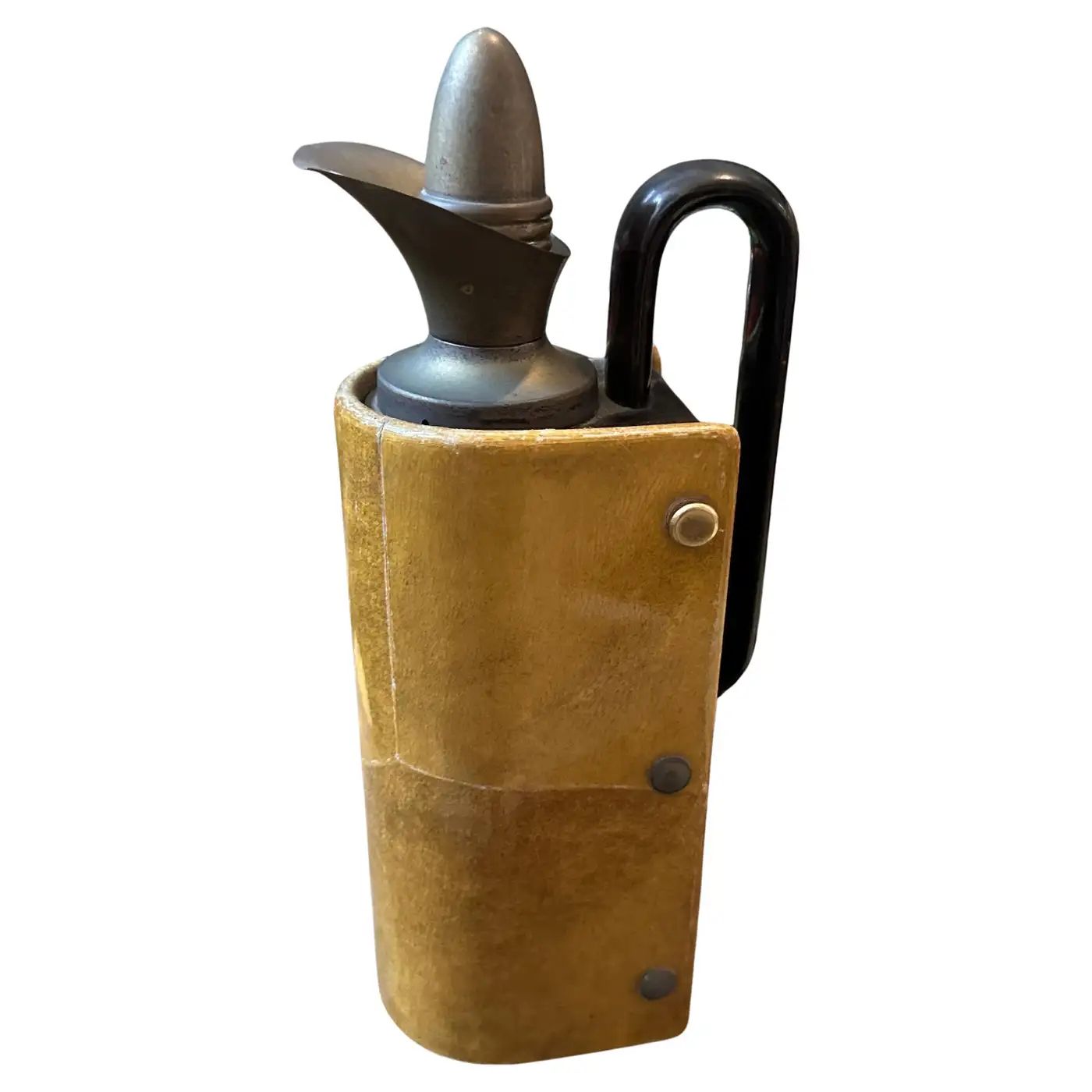 1950s Mid-Century Modern Amber Goatskin and Brass Thermos Carafe by Aldo Tura