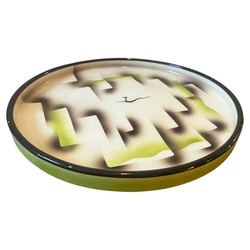 1930s Art Deco Ceramic Air Brushed Italian Round Plate by Corrado Lucchesi